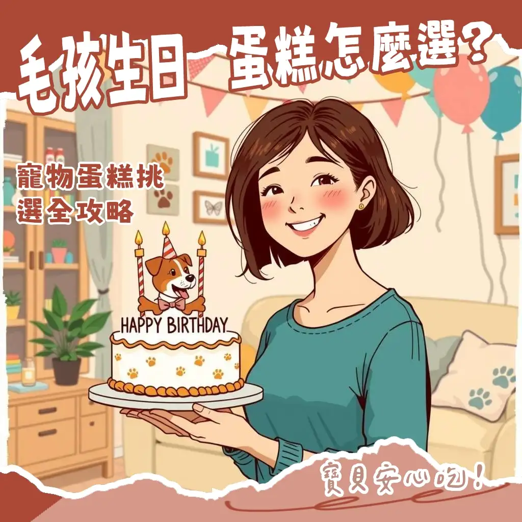 狗蛋糕的選擇與注意事項，包含無糖無鹽成分、天然食材製作，以及如何為狗狗安全慶祝節日或獎勵的指南。