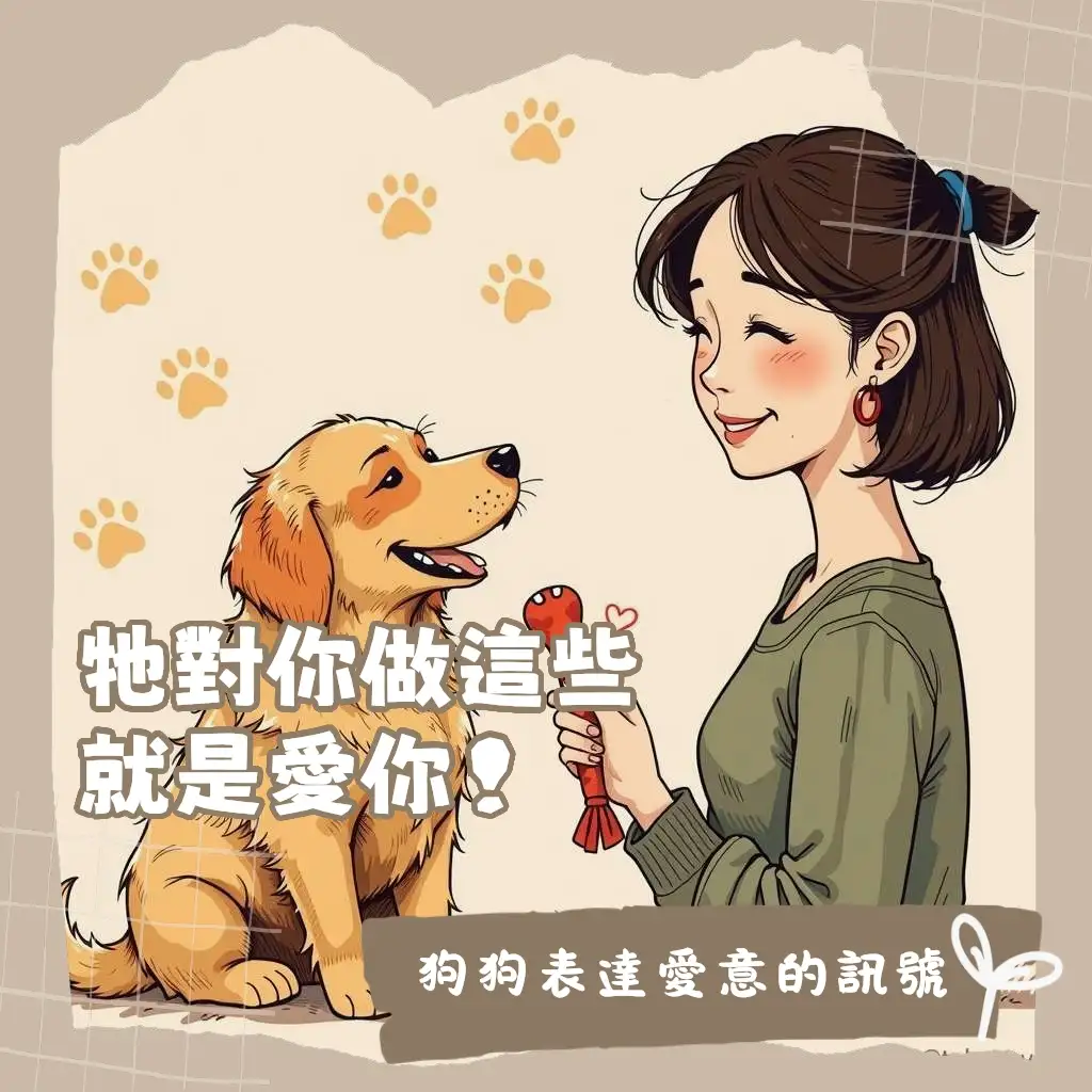 一隻狗狗熱情地搖尾巴，示意牠喜歡你。這張圖片展示狗狗愛你的多種表現，幫助飼主理解狗狗的肢體語言與情感連結。