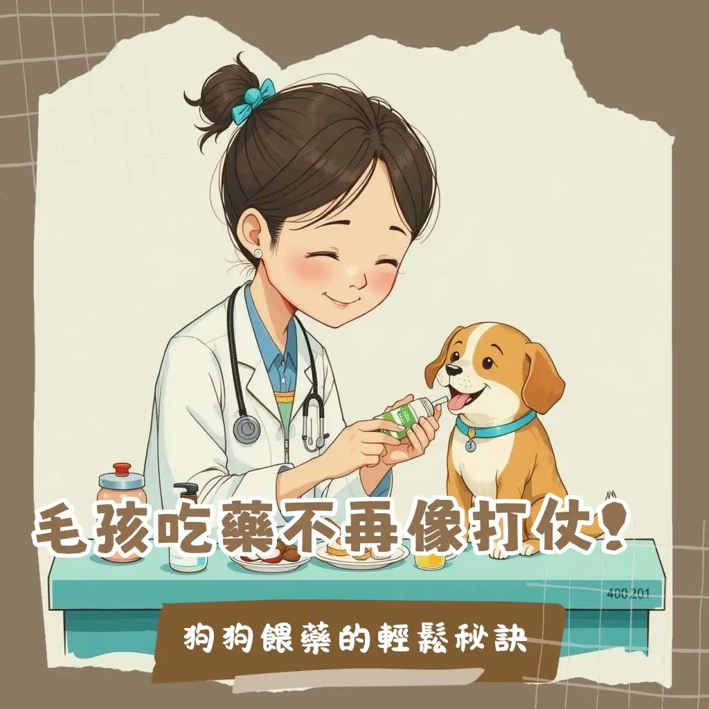 飼主餵狗狗吃藥的溫馨畫面，展示多種餵藥技巧與注意事項，幫助毛孩健康。