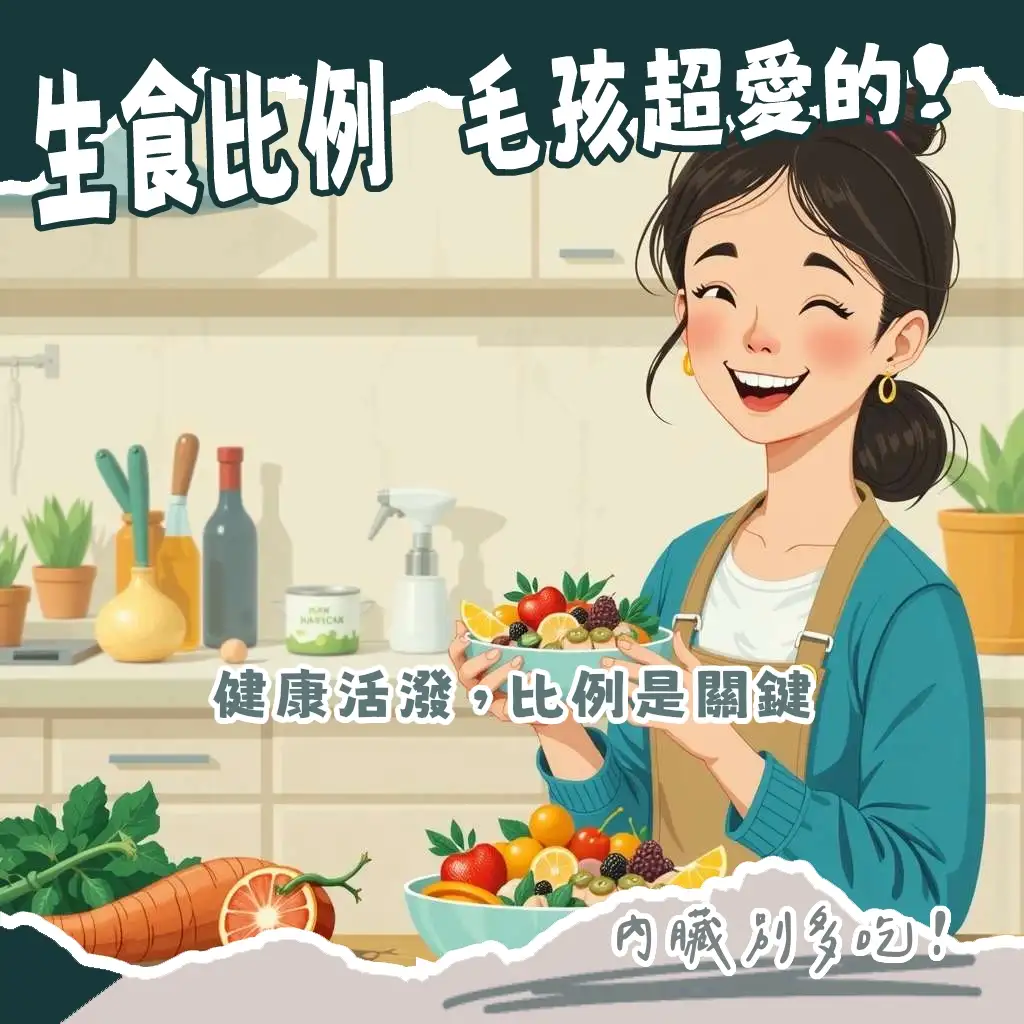狗狗生食比例圖：BARF飲食法80%肉、10%骨、10%內臟的理想配置指南，確保毛孩營養均衡。